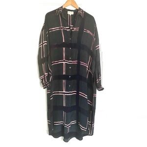 LAURA SIEGEL Moss Grid Silk Button Down Shirt Dress size Small